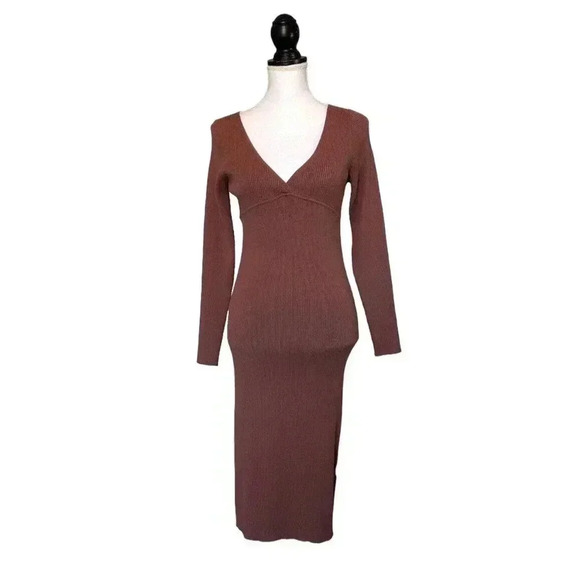Aritzia Wilfred Gabrielle Ashy Rose Pink Off the Shoulder Midi Knit Dress Medium - Picture 1 of 8